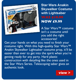 star wars anakin skywalker costume with lightsaber - was
£19.99 - now £9.99 - view